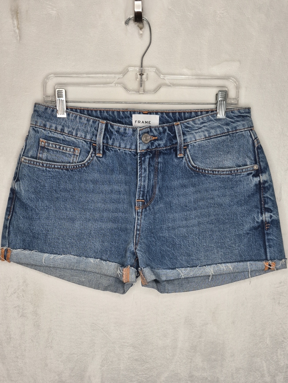 FRAME Denim Le Grand Garçon Mid-Rise Rolled‎ Hem Shorts - Size 26